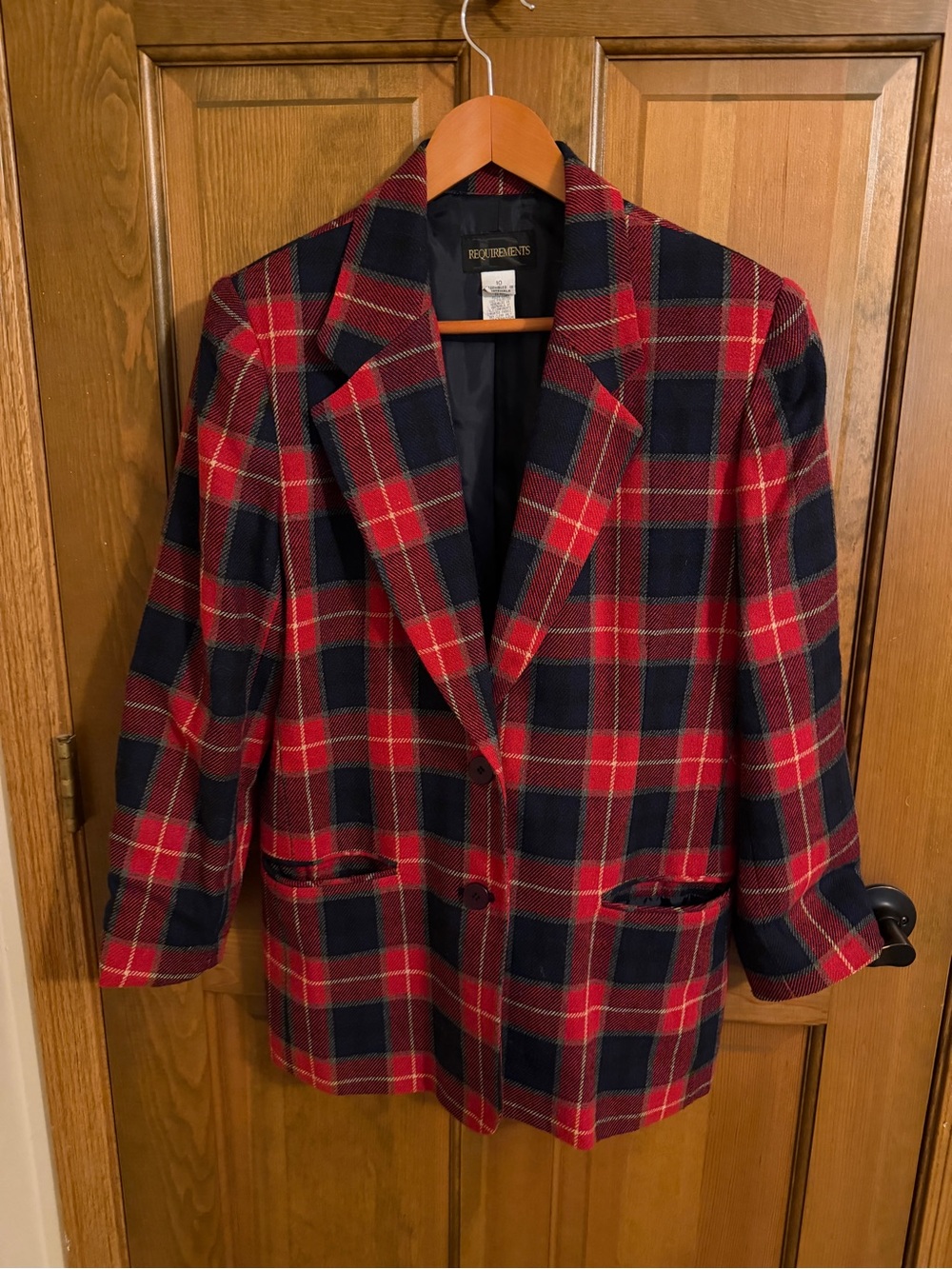 Requirements Vintage Red Black Plaid Wool Blend Blazer Jacket Size 10